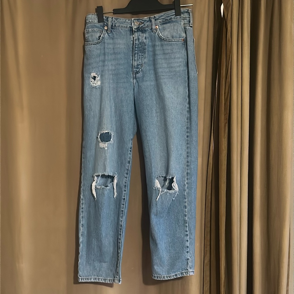 Forever 21 Ripped Wide Leg High Waisted Jeans